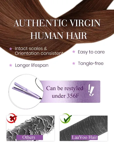 Vista 4 de LaaVoo Ktip Human Hair Extensions Auburn U Tip Hair Extensions Human Hair Silky Straight K Tip Extensions Brown Auburn 50g/50s 20 Inch