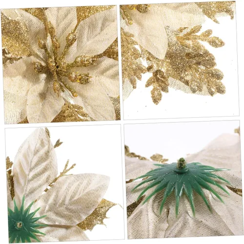 Vista 3 de STOBOK Flores artificiales de pascua con purpurina, paquete de 12 adornos de árbol para coronas, guirnaldas, fiestas de vacaciones, decoración