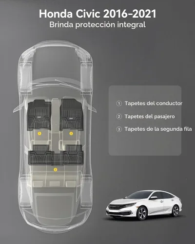 Vista 2 de 3W Alfombrillas de piso compatibles con Honda Civic Sedan 2016-2021 & Hatchback 2017-2021 & Coupe 2016-2020, revestimiento de piso de ajuste