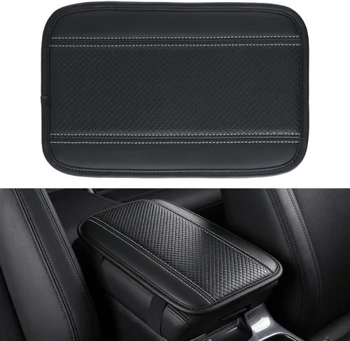 Vista 8 de Amiss Funda para consola central de automóvil, cojín de reposabrazos de automóvil de cuero mejorado con 2 bolsillos de almacenamiento, almohadilla