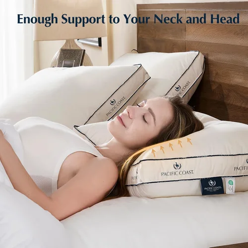 Vista 5 de Pacific Coast - Almohadas de cama firmes de ganso de tamaño estándar, funda 100% de algodón orgánico, diseño con refuerzo para dormir, almohadas