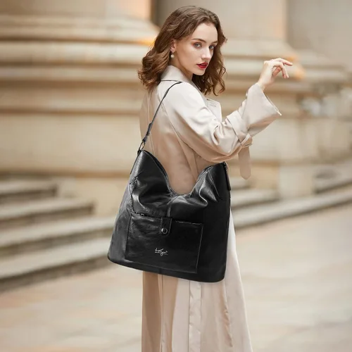 Vista 3 de Bolsos de mano para mujer, de cuero grande, bolso de mano de moda, cartera de hombro