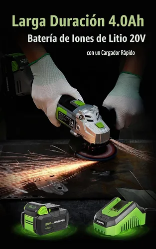 Vista 2 de WORKPRO Kit de amoladora angular inalámbrica de 20 V, 4-1/2 pulgadas, herramienta de amoladora angular ligera, batería de iones de litio de 4.0 Ah