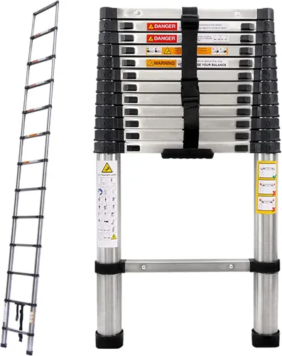 Vista 10 de Escalera de aluminio - 1.63M/5.5FT de estructura en A, escalera extensible telescópica, portátil, multiusos, plegable, resistente, capacidad