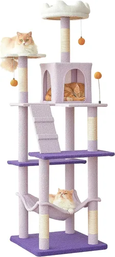 Vista 24 de MWPO - Árbol para gatos, multiestructura para gatos grandes con postes rascadores de sisal, plataforma acolchada, hamaca y condominio, torre Beige