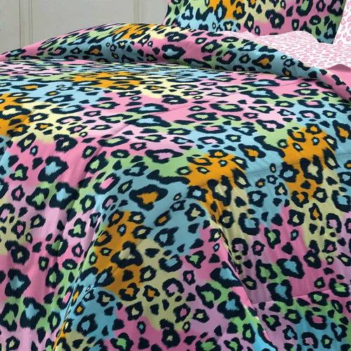 Vista 3 de Juego de sábanas y acolchado de microfibra súper suave con estampado de leopardo, para niñas