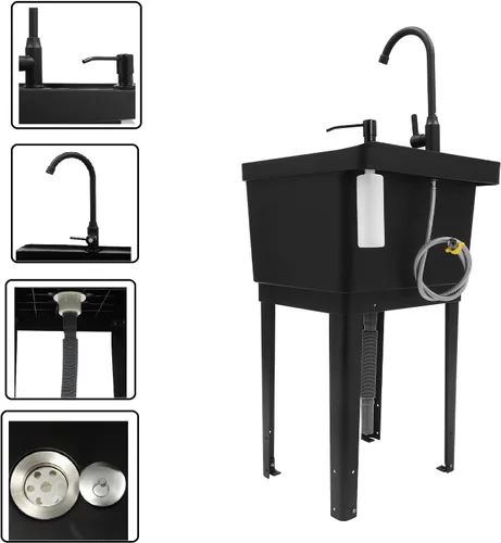 Vista 6 de CNCEST Fregadero de lavandería independiente, fregadero utilitario para interiores y exteriores con grifo giratorio de 360° y dispensador de jabón