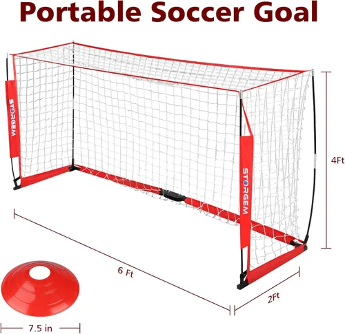 Vista 7 de Storgem Portería de Fútbol, Red de Fútbol, Porterías de Fútbol para Patio Trasero, con Marco de Lazo, Base Metálica Plegable y 15 Conos