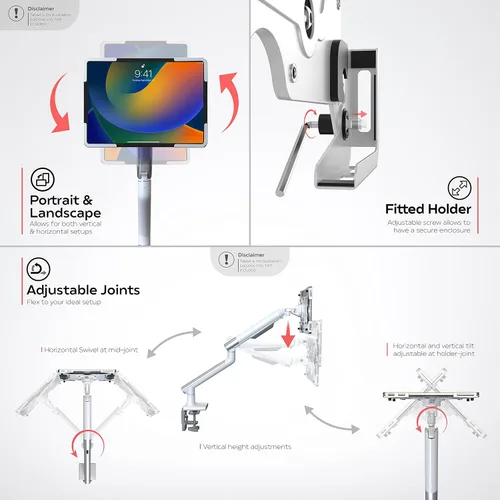 Vista 4 de CTA Digital Soporte de abrazadera para brazo de tableta para escritorios con seguridad antirrobo para iPad serie 10.2 - iPad Air 3 - y iPad Pro 10.5