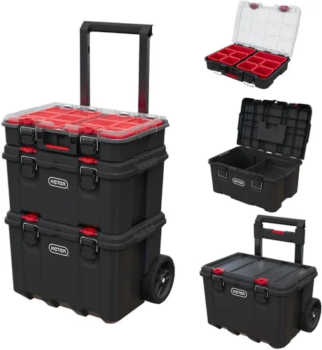 Vista 18 de Keter Stack-n-Roll - Sistema de almacenamiento de herramientas con ruedas de 3 piezas – Incluye carro, caja de herramientas y estuche profundo