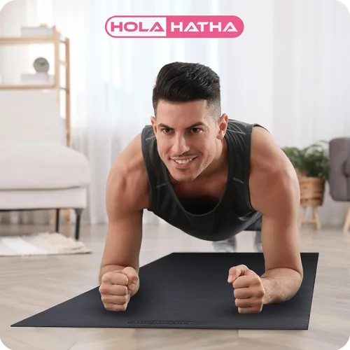 Vista 6 de HolaHatha Tapete de yoga ligero y acolchado, antideslizante de espuma gruesa plegable para estiramiento y actividad de entrenamiento, 79 x 35.5