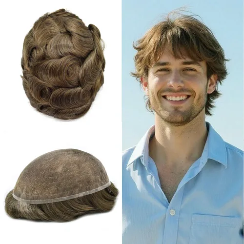 Vista 122 de PUNRU HAIR Completo Swiss Lace Toupee para hombres Sistema de cabello humano real Sistema de reemplazo de cabello humano para hombre Toupee