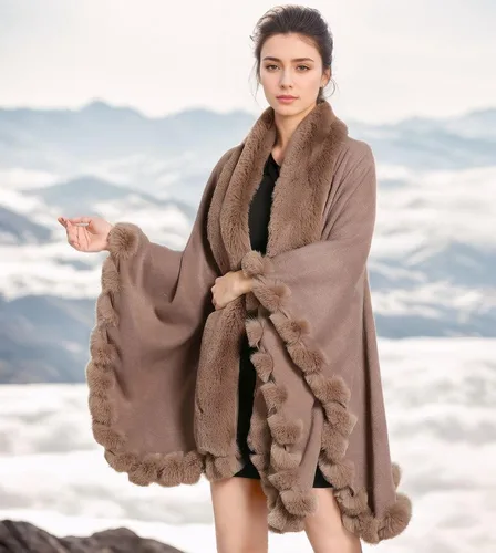 Vista 4 de Cárdigan de piel de zorro sintético, chal para invierno, capa de gran