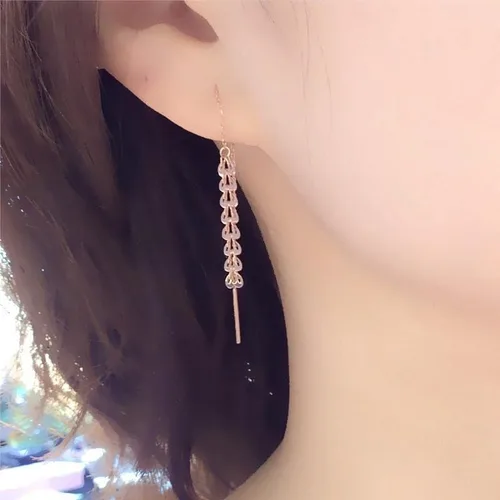 Vista 5 de SAGEKING 2024 New 585 Purple Gold Plated 14K Rose Gold Geometric Tassel Earrings For Women Original Fashion Exaggerated Ear Line Fine Jewelry