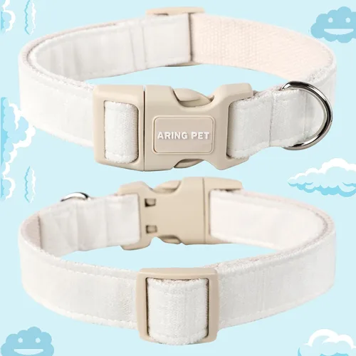 Vista 3 de Aring Pet Collar de algodón, ajustable, con hebilla de liberación rápida, para bodas, para perros pequeños, medianos y grandes, blanco