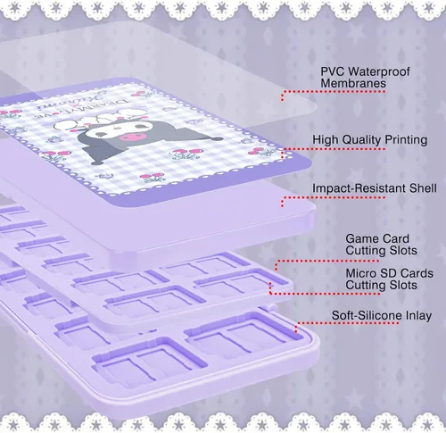 Vista 2 de DLseego Little Evil Rabbit - Funda de juego para SwitchLiteOLED, 24 ranuras para tarjetas de juego y 48 ranuras para tarjetas Micro SD, cartucho