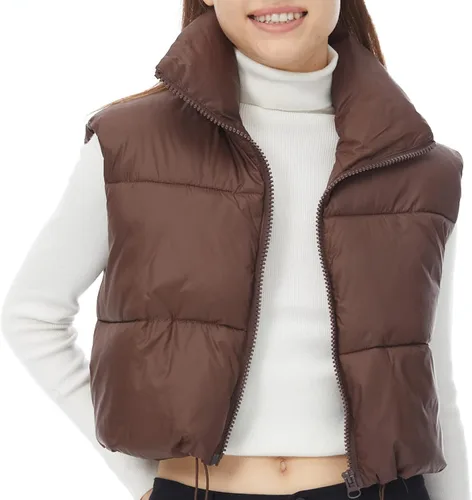 Vista 4 de Chaleco acolchado de invierno para mujer, cuello alto, ligero, sin mangas, chaleco acolchado