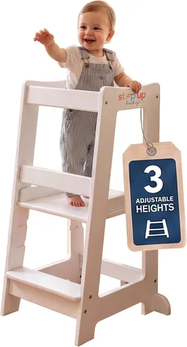 Vista 9 de Taburete de madera ajustable de 3 niveles para niños pequeños, color gris