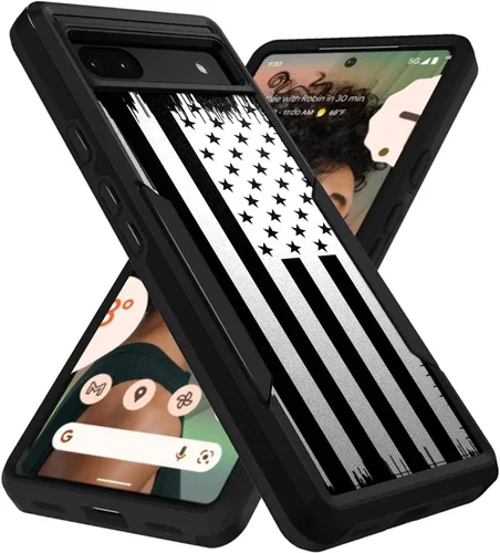 Vista 5 de CasesOnDeck Hybrid Case Compatible with Google Pixel 6A / Pixel 6A (2022) Case [Dual Tactical] Slim Shock Protecting Heavy Duty Cover (American Flag)