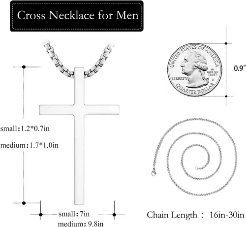 Vista 5 de 2 collares de cruz para hombre, acero inoxidable, cadena con colgante de cruz de acero inoxidable, regalos de joyería para hombres, mujeres, niños