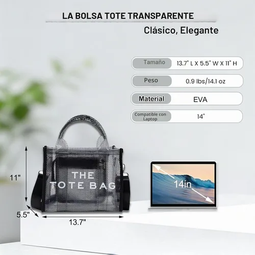 Vista 3 de Bolsa transparente para eventos de estadio, bolso transparente Negro