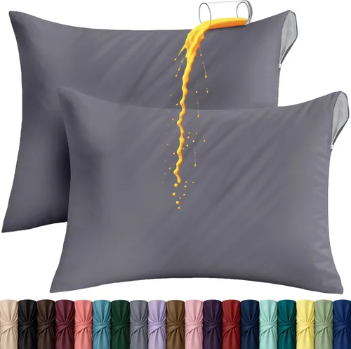 Vista 19 de Utopia Bedding Protector de almohada impermeable, con cremallera, paquete de 2, beige, estándar, funda de almohada a prueba de chinches, de 20 x 26