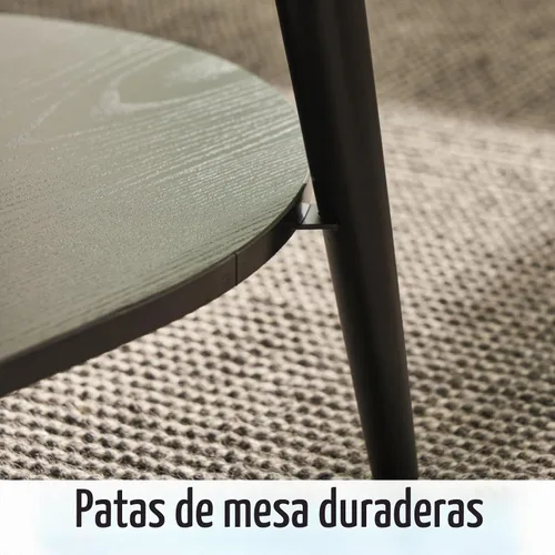 Vista 4 de Saint Mossi - Mesa de centro negra moderna para sala de estar, mesa de centro ovalada de madera de mediados de siglo, mesa central de doble capa