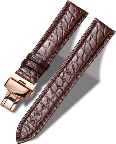 Vista 23 de Moran - Correa de cuero genuino con estampado de cocodrilo y cuero vacuno, hebilla de despliegue de repuesto, correa de reloj de 18 mm a 24 mm