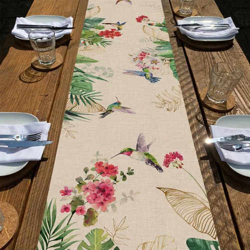 Vista 9 de Seliem Camino de mesa de flores de amapola roja primaveral, acuarela patriótica floral mariposa para el hogar, cocina, decoración botánica, día