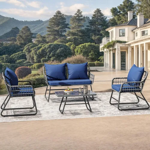 Vista 2 de YITAHOME Juego de muebles de patio de 4 piezas, juego de mimbre para exteriores, juego de conversación de ratán para todo tipo de clima, con cojines