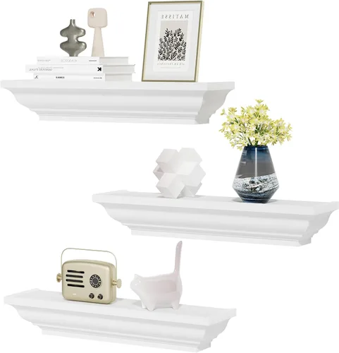 Vista 9 de Alsonerbay Estantes flotantes – Estantes de pared rústicos blancos, paquete de 2 (17 pulgadas) para dormitorio, sala de estar, baño