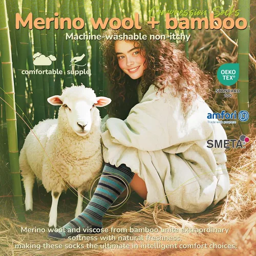Vista 2 de Merino Wool Compression Socks for Women Men 15-20 mmHg for flying Bobina gris
