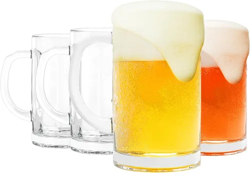Vista 8 de Paquete de 4 tazas de vidrio resistentes, vasos de cerveza grandes de 16 onzas con asa, aptas para congelador, juego de tazas de cerveza clásicas