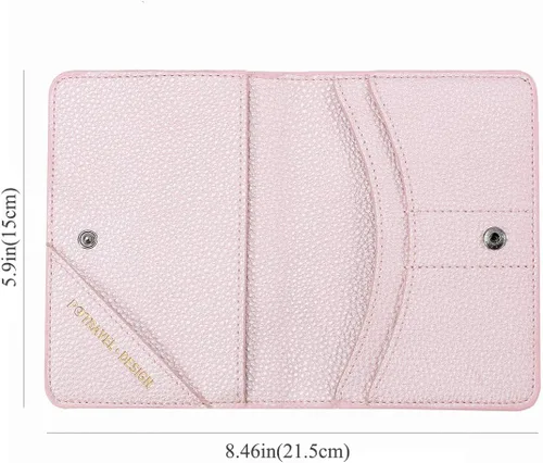 Vista 2 de Lychii Funda para pasaporte, de piel sintética, para pasaporte, tarjetas de visita, tarjetas de crédito, tarjetas de embarque, Rosado, Classic