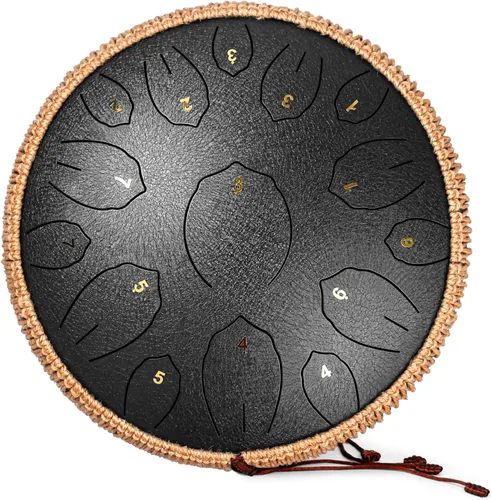 Vista 8 de Tambor de Lengua de Acero - 12 Pulgadas 15 Notas, Tambores de Lengua de Acero para Niños y Adultos, Handpan de Acero con Mazos, Hang Drum con Libro