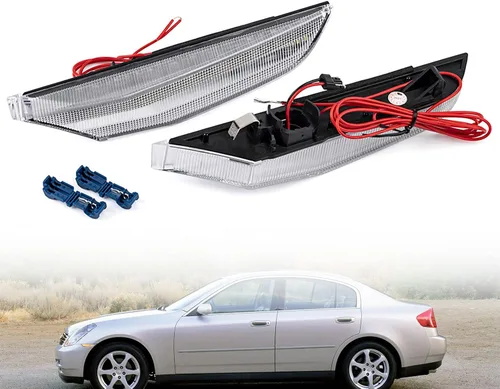 Vista 3 de Switchback - Luces LED de marcador lateral blanco ámbar para Infiniti G35 Sedan Skyline V35 2003-2006 con lente transparente para parachoques