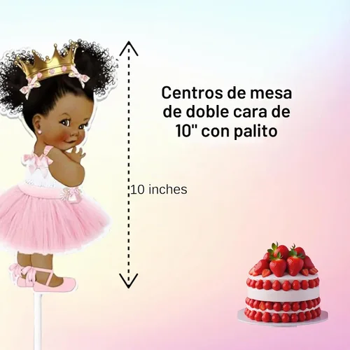 Vista 3 de Centros de mesa de princesa para baby shower, decoración de mesa de 10 pulgadas, princesa afroamericana, centro de mesa de cumpleaños negro real