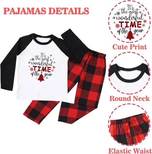 Vista 5 de Onancehim Matching Christmas Pajamas Set for Family, Printed Pjs for Women Men Kids Boys Girls Xmas Sleepwear Set for Couples