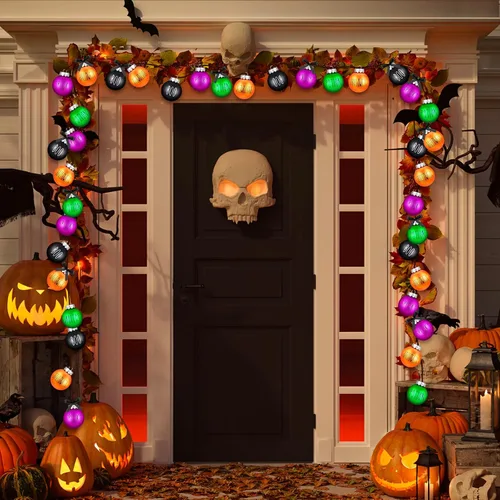 Vista 4 de Karenhi 16 adornos de bola de Halloween para árbol, decoraciones de Halloween de 2.4 pulgadas, decoración colgante de plástico para árbol y fiesta