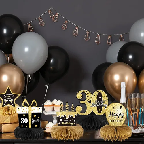 Vista 6 de 9 piezas de decoración de cumpleaños número 30 para centros de mesa de cumpleaños 30 para decoración de mesas, decoraciones de alegría a 30 años