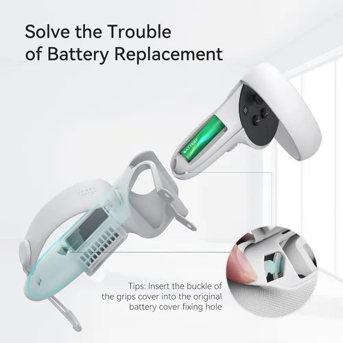 Vista 5 de KIWI design Funda de agarre para control con apertura de batería compatible con accesorios Quest 2, ajustable con correas para nudillos, adecuada
