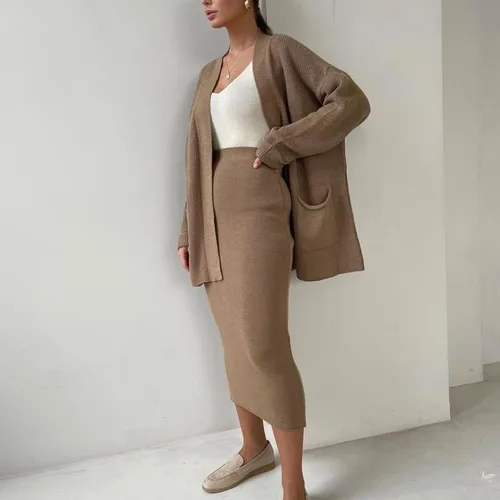 Vista 5 de Conjunto deportivo a juego de 2 piezas para mujer, conjunto de suéter de punto de gran tamaño para otoño