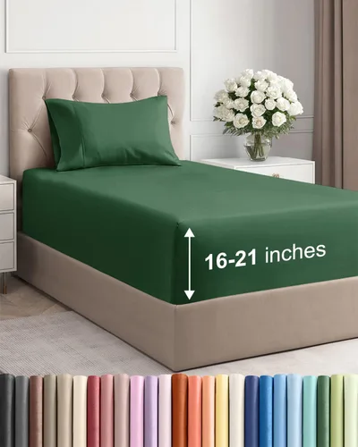 Vista 74 de Juego de sábanas tamaño Queen con bolsillos extra profundos, sábanas transpirables y refrescantes de 4 piezas, ropa de cama de lujo para hotel