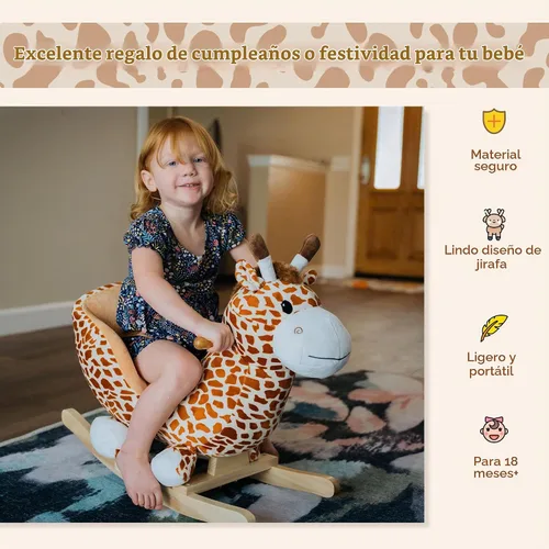 Vista 3 de Qaba Kids Plush Ride-On Rocking Horse Toy with Song for 18-36 Months Brown