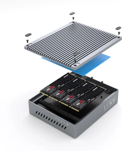 Vista 3 de Carcasa SSD Thunderbolt 3 de cuatro ranuras M.2 NVMe de 40 Gbps hasta 2800 MB/s compatible con Thunderbolt 2 compatible con M1 M2