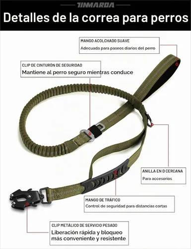 Vista 7 de TINMARDA Correa de perro resistente con 2 asas acolchadas y clip de metal avanzado fácil de usar, correas de perro de 4 a 6 pies que absorben golpes