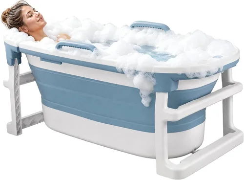 Vista 5 de Foldable Bathtub for Adults, Large Collapsible Soaking Tub Azul