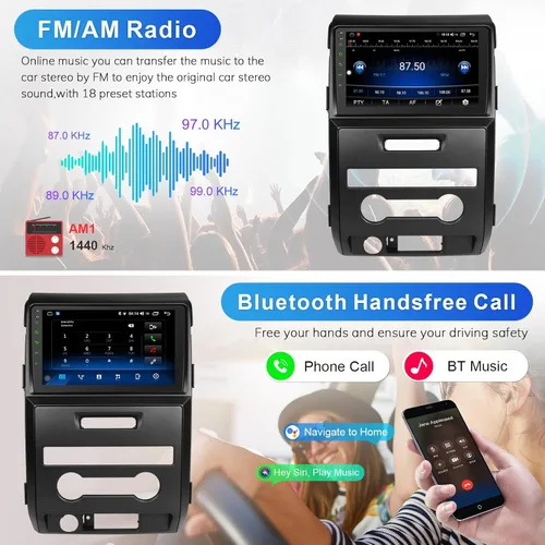 Vista 7 de Radio de coche Android para Ford F150 2009 2010 2011 2012 2013, Carplay inalámbrico Android Auto 4G+64G 9 pulgadas pantalla táctil estéreo de coche