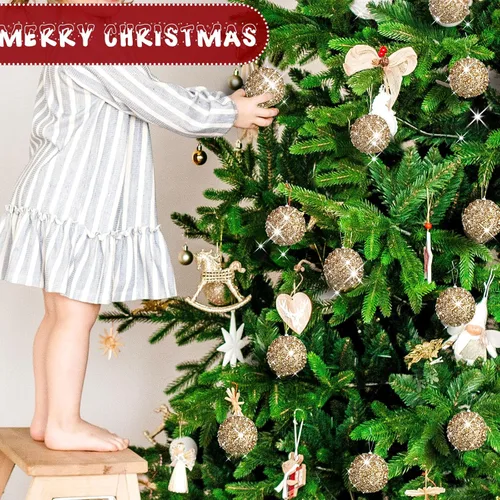 Vista 7 de BBTO 8 adornos de bola para árbol de Navidad, adornos de espuma con lentejuelas con purpurina, decoraciones para colgar para Navidad, boda, fiesta