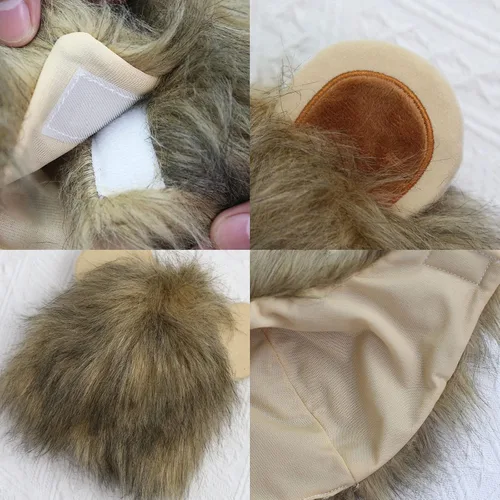 Vista 2 de Gorro para mascotas, 2 unidades para perro y melena de león para Halloween, disfraz de cosplay ajustable, gato y león para gatos, cachorros, perros